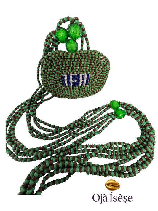 Ileke Ifá with Medallion – Handmade Glass Beaded Necklace for Yoruba Devotees