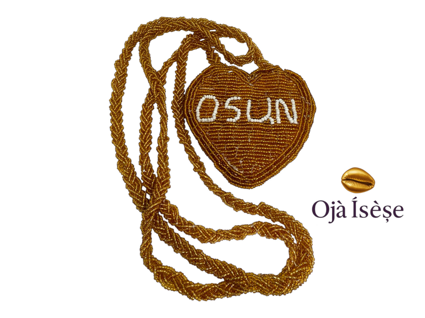 Handmade Osun  Ileke  with Heart Shaped Pendent